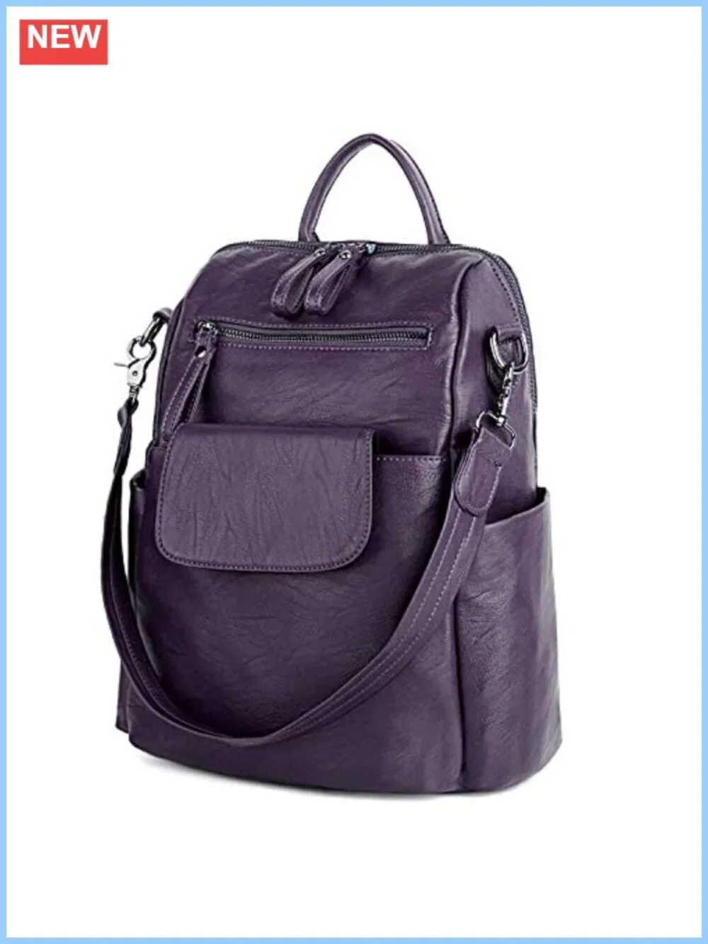 Women's 3-Way Convertible PU Leather Backpack Purse Laptop Shoulder Bag Rucksack